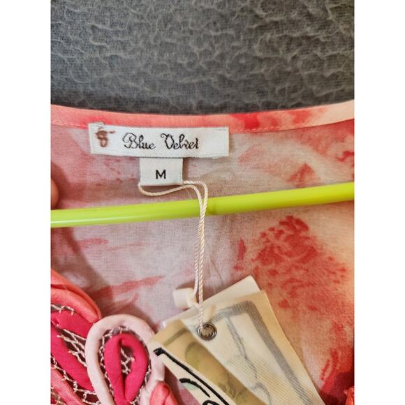 Blue Velvet Pink Floral Sheer Kimono Shawl Poncho Sz M Beaded Sheer topper NWT - Picture 7 of 9